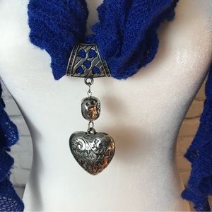 Royal Blue Scarf with Silver Jewelry